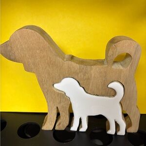 Wooden Dog Figurine Puzzle with White  Enamel Accent